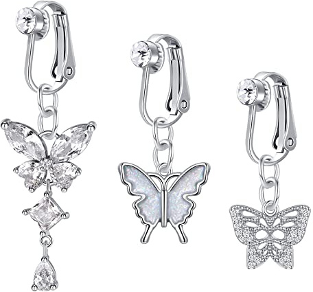 vcmart 3stk Fake Bauchnabelpiercing Clip on Bauchpiercing Rings Falsche Piercing Bauchnabel Schmetterling