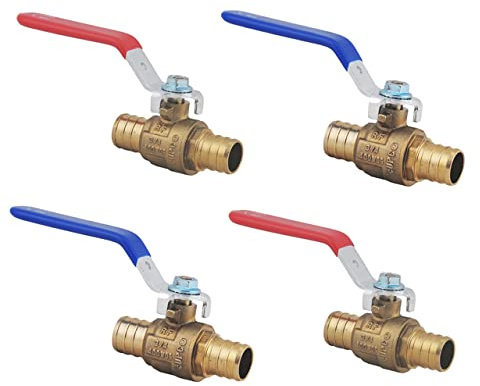 (4-packs) 3/4'' PEX Brass Full Port Shut Off Ball Valve, 1/4-Turn Handle, PEX Barb Water Valve with UPC Certified