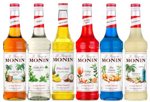 Lot sirops cocktails - Rhum, Mojito, Piña colada, Orange spritz, Bleu Curaçao, Falernum - 6x70cL