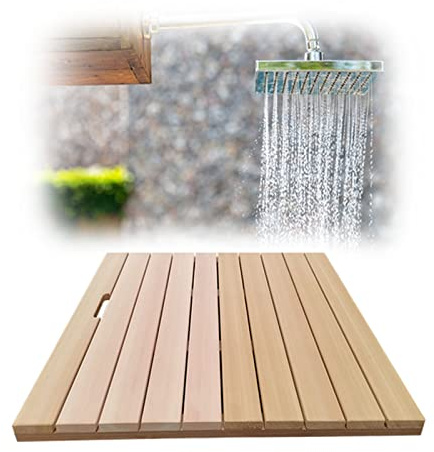 SHUITUKOUU Caillebotis Douche Bois Bambou,pour Intérieur & Extérieur, Antidérapant, Accessoire De Salle De Bain, pour Douche, Baignoire Personnalisable,40x40cm/16x16in