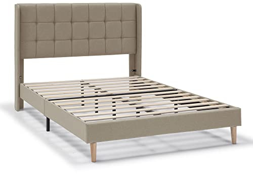 HOMN LIVING Estructura de Cama tapizada Esther de 30 cm, Base para colchón, Somier de láminas de Madera, Montaje Sencillo, 150x190 cm, Beige