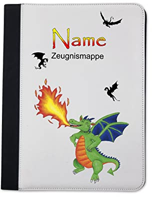 Maus-Design Zeugnismappe personalisiert grüner Drache mit Name | Mit Klarsichthüllen A4+, Urkundenmappe, Dokumentenmappe