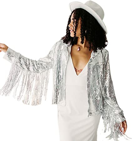 Watchify Pailletten-Fransenjacke, Disco-Thema, Country-Dolly Thema, Brauttrends 2022