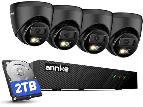 ANNKE 3K PoE CCTV Camera System Outdoor Black,8CH 4K NVR with 2TB HDD | 4x Wired Security IP Cameras with Spotlights, Human/Vehicle Detection, Colour Night Vision, 24/7 Recording, IP67 Weatherproof