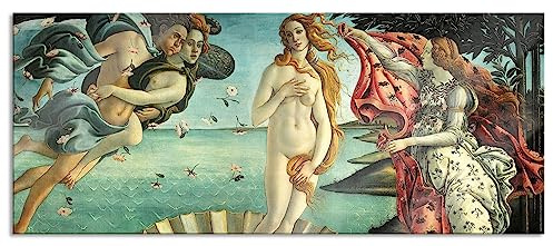 Pixxprint Glasbild Panorama, Wandbild aus Echtglas, Sandro Botticelli - Die Geburt der Venus, 100x40 cm, inkl. Aufhängung und Abstandshalter