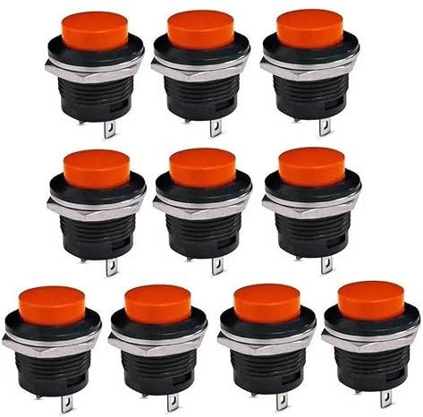 Switian 10 Stück Momentantaster SPST 16mm - Druckknopfschalter für Industriesteuerung (6A/125V AC, 3A/250V) mit 13mm Knopfdurchmesser (Rot)