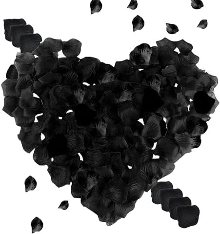 Probuk Künstliche Gefälschte Rosenblätter 1200 Stück Schwarz Künstliche Seidenblumenblätter ​Blütenblätter,Romantische Deko für Hochzeiten,Valentinstag,Taufe,Geburtstag,Partydekoration
