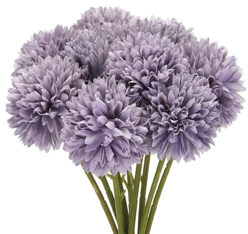 QUARKZMAN Paquet de 10 Artificiel Fleur Têtes Soie Chrysanthème Violet | Boule Hortensia, Faux Fleurs, pour DIY Artisanat Mariage et Fête Décoration