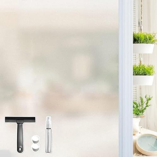 Qualsen Pellicola per Vetri Finestre Privacy, Bianco Smerigliato, 60x400cm | Pellicola per Vetri Satinata, Finestre Opaca, Non Adesiva Aderenza statica Anti-UV di Porte Cucina, Ufficio, Camera