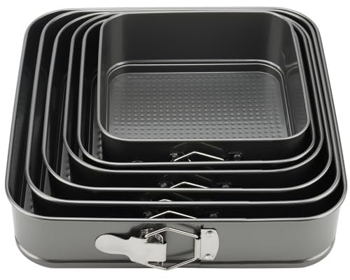 MOUYAT Cake Tin Set, 6 PCS Springform Square Cheesecake Pan Tray with Removable Bottoms, Non-Stick Metal Cake Mould for Cakes and Cheesecake, 18/20/22/24/26/28 CM