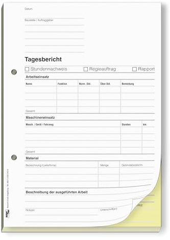 ORGASET Tagesberichte | DIN A5 | 2-fach selbstdurchschreibend | 2x50 Blatt Durchschreibeblock | weiß/gelb