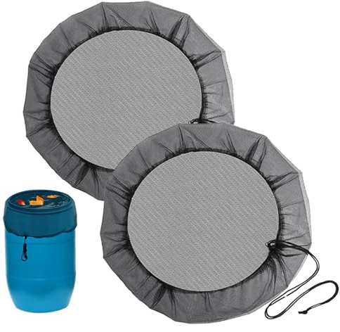 Funmo 2 Stück Regentonnen Netz, 60cm Verstellbares Regentonnennetz,Wetterbeständiger Mückenschutz Regentonne Abdeckung Verstellbares Zugkordel Regentonnen Schutznetz Mückenschutz Regentonne