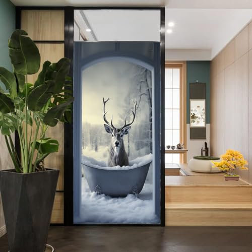 Sichtschutzfolie für Fenster, Retro-Hirsch, niedliche große Hörnchen, moderne Buntglas-Fensterfolie, Sonnenblockierung, Wärmeregulierung, dekorative Fensterabdeckung für Zuhause, Büro, 80 x 160 cm (B