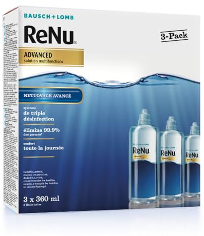 ReNu Advance Produit Lentilles de Contact Souple - Système de Triple Désinfection, Solution d'Entretien Multifonction pour Lentilles Souples - Flacons de 3 x 360ml