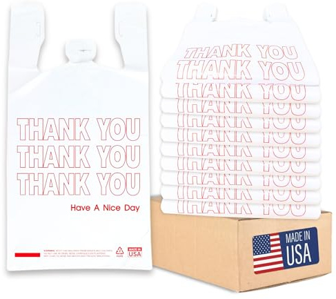 Lot de 1 000 sacs de courses en plastique blanc avec poignées – Pour courses, vente au détail, à emporter, doublure de cuisine, corbeille à papier de salle de bain/bureau, pour aller (29,2 x 16,5 x