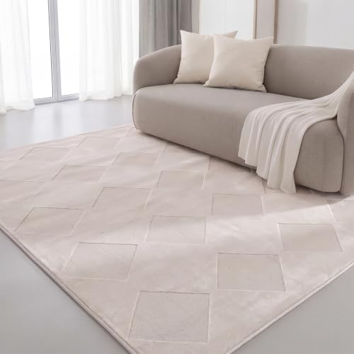 Interiyou Teppich Wohnzimmer Cannes - 160x230 cm Creme - Für Schlafzimmer, Esszimmer, Kinderzimmer - Kurzflorteppich skandinavisches Boho Muster - Hoch-Tief Effekt - Flach mit Geometrischem Muster