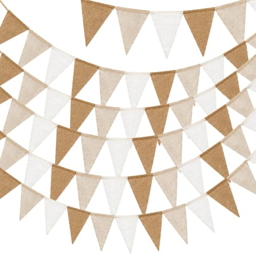 Sunshine smile Wimpelkette Outdoor Wetterfest Braun Beige, 4M Indoor Party Wimpel Girlanden,5 Stück Wimpelkette Outdoor,Wimpelketten Garten für Garten Einschulung Schulkind Indoor Girlanden Deko