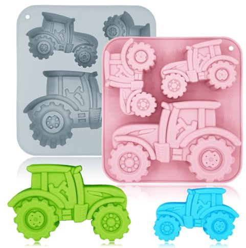 2 Stück Traktorformen aus Silikon, 2 Größen, 3D-Cartoon-Traktoren-Thema, Schokoladenform, Eiswürfelform, DIY-Backwerkzeug für Kinder, Schokolade, Kuchen, Dessert, Süßigkeiten, Mousse, Gebäck,
