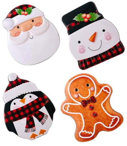 Mikinona Christmas Candy Tins and Xmas Tinplate Boxes with Lid, 4pcs Decorative Metal Cookie Storage Containers for Holiday Treats and Packaging