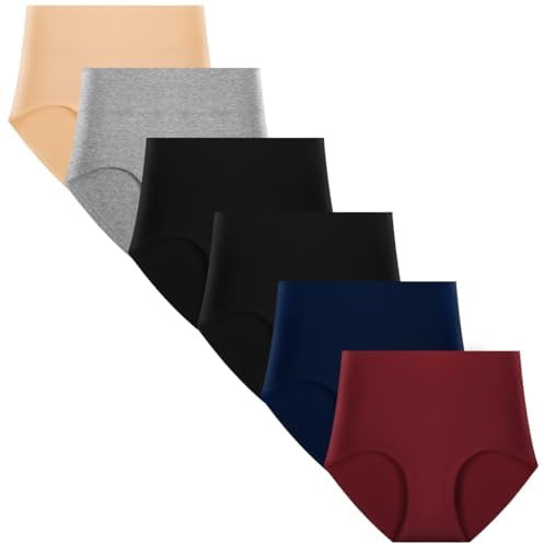 Lohhbve Delle Donne Cotone Plus Size Mutandine Pack Vita Alta Slip Solidi Morbidi Knickers Intima Traspirante-Wicking 6 Pack