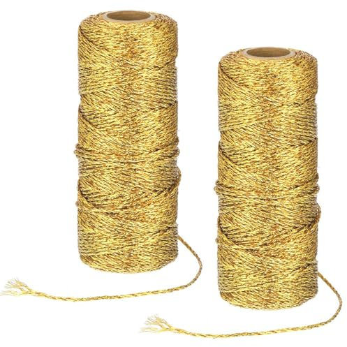 Goldfaden 1MM Kordel Gold, 200M Goldene Schnur für Weihnachten Dekoration, DIY Basteln, Geschenkverpackung - Unelastische Bastelschnur