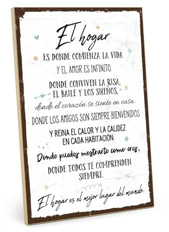 TypeStoff Cartel de madera sobre la familia y el hogar con la frase - El hogar es el mejor lugar del mundo - en estética vintage para regalar o decorar - HS-00429-ES