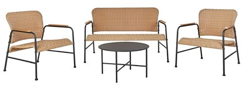 Beliani Lounge Set 4-teilig PE-Rattan natürlich 2-Sitzer Sofa 2 Sessel & Tisch Ofanto