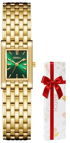 Gold Vintage Rechteckige Damenuhr Edelstahl: Analog Quarz Uhren für Frauen