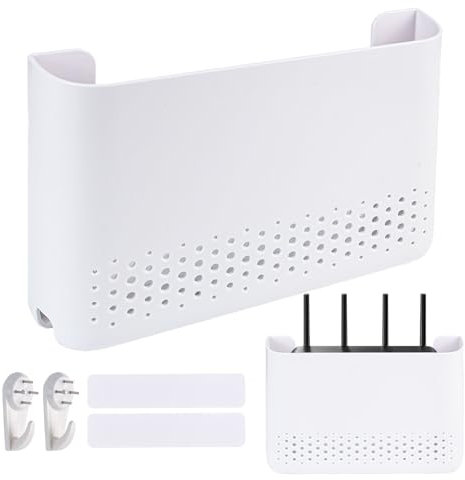 Trendecor Router Box, Router Verstecken 25x5x17cm WiFi Router Aufbewahrungsbox Wandhalterung Wandbehänge TV Kabel Verstecken Box für Heimdekoration Router Kabel Organizer Box Weiß