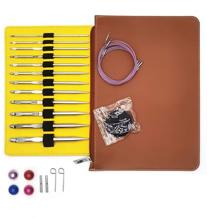 12-teiliges Häkelnadel-Set aus Edelstahl mit Reißverschluss, 3,0 mm - 10 mm, tunesische Häkelnadel-Set für Anfänger und Erwachsene