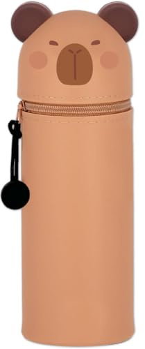 QRKPVHD 2-in-1 Weiche Federmäppchen - Kawaii mäppchen, Silikontasche, Federmäppchen, Stand Up Federmäppchen, Tier Stifthalter, Stifthalter Bleistifttasche Mädchen Junge (Kapybara)