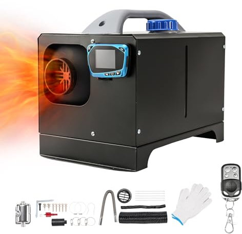 HALOYWB Chauffage Diesel 12 V 5 KW Tout-en-Un à Trou Unique avec écran LCD Intelligent pour Garage, Camping-Car, Camping-Car, Camion, remorque, Bateau (Noir)