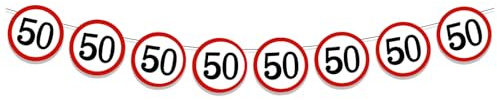 DazzJoy 50 Geburtstag Deko Girlande,Verkehrsschild Girlanden zum 50. Geburtstags Deko Banner,Deko 50 Geburtstag Mann Frau, Verkehrsschild Partyzubehör für 50er Geburtstage Deko,Hochzeit,Jubiläum Party
