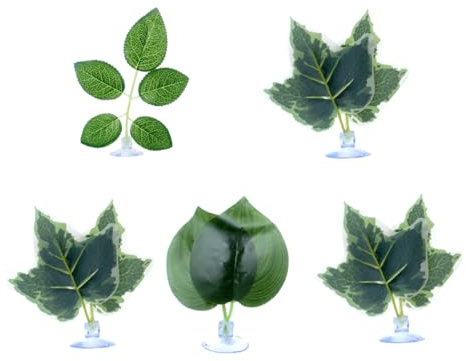 FONDOTIN 5pezzi Piante Artificiali Per Rettile Decorazioni Per Vivarium Foglie Simulate Easy Diy Ventose Sicure Per Lucertole Serpente e Tartarughe
