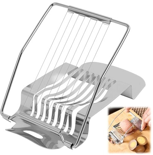 Cortador de huevos, cortadora de huevos de metal resistente para huevos hervidos, herramienta de cocina manual 2 en 1 para cortar en rodajas y cuñas, apto para lavavajillas