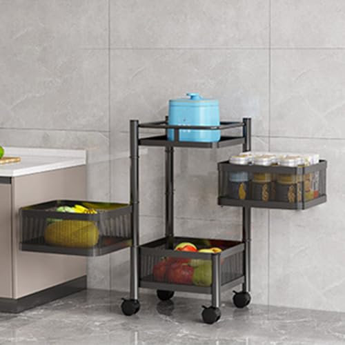 Zstar 3 Ebenen KüChenwagen Auf Rollen, Drehbares GemüSewagen Obstkorb, Metall Servierwagen KüChenregal, Platzsparendes Aufbewahrungswagen für KüChen Badezimmer Wohnzimmer Kinderzimmer (Schwarz)