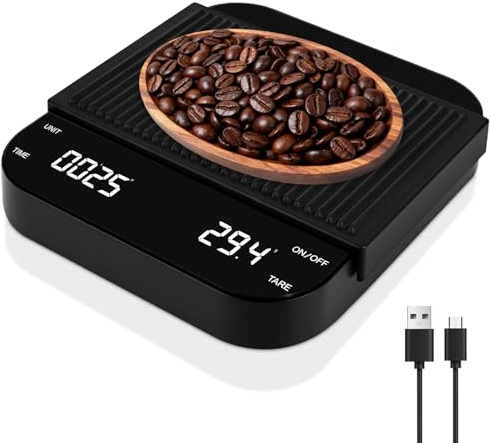 Gaethra Kaffeewaage Mit Timer, 3kg/0,1g Tragbare Digitale Feinwaage Kaffee, USB Wiederaufladbare Espresso Waage mit Manueller Zeitmessung, Kaffeewaage für Espresso & Pour Over Zubereitung