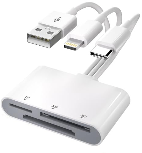 XD Card Reader for iPhone, 3in3 SD/TF/XD Picture Card Adapter to Lightning/USBC/USB A, x-D Picture Cards Reader for iPhone 17/16/15/14/Pad/PC/Android Support SD/TF/X-D Fujifilm Olympus 128G 256G 2TB