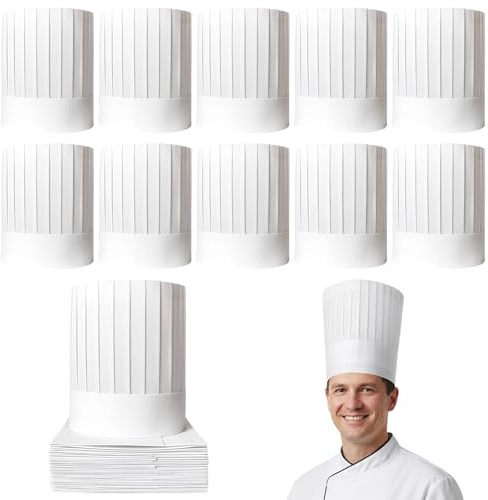 JcvPot 20 Stück kochmütze, 9 Zoll Verstellbare Kochmützen Vliesstoff Kochmütze Set, Koch Mütze für Damen Kinder Herren für Küche,Hotel,Bäckerei und Restaurantküche (Weiß)