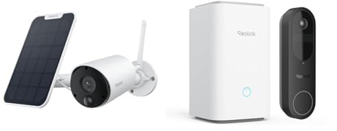 Reolink Bundle of Argus Eco 3K 5MP Akku-Kamera mit Solarpanel, PIR & KI-Erkennung, IR-Nachtsicht, 2-Wege-Audio, IP65 2K Video Doorbell mit Home Hub Mini, Akku, 2,4/5GHz WLAN, ohne ABO