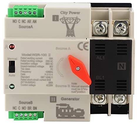 Interruptor Automático de Transferencia Dual 2P 100A 50Hz, Conmutador de Potencia para Sistemas de Emergencia - Alta Fiabilidad, Instalación en Carril DIN, Ideal para Uso