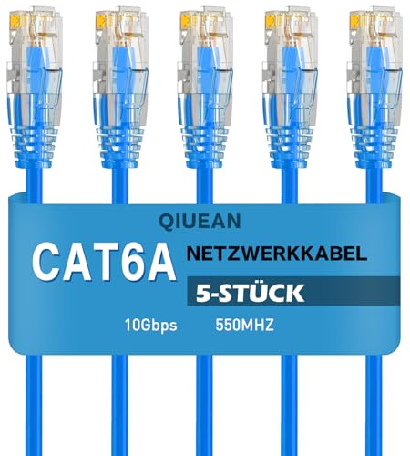 Qiuean Cat6a Lan kabel 0,3 m (5 stycken), 10 Gbps 550 MHz nätverkskabel, 28 AWG ren koppar patchkabel för patchpanel och nätverksskåp