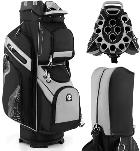 SPOTRAVEL Golf Cart Bag with 14-Way Molded Top Dividers, Lightweight Portable Golf Club Bag with Cooler Pocket, 11 Pockets, Padded Strap and Rain Hood, Golf Bag for Men Women