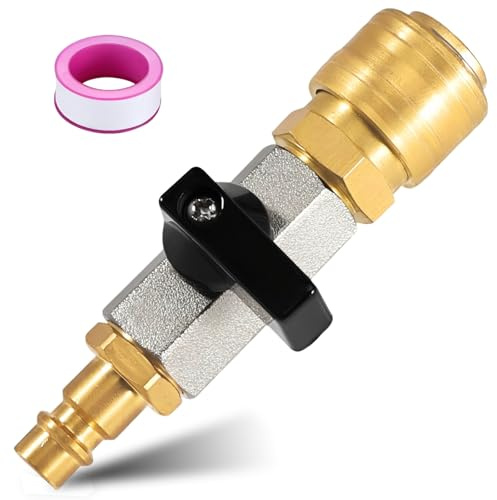 Robinet d'arrêt à air comprimé 1/4 - Raccord d'air comprimé - Distributeur d'air comprimé - Adaptateur d'air comprimé - Raccord rapide - Valve de remplissage d'air comprimé en laiton avec bande