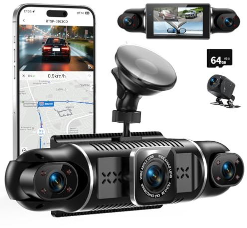 Dashcam Auto 4K+1080P+1080P,mit 64GB SD Karte, 3,Super Nachtsicht,