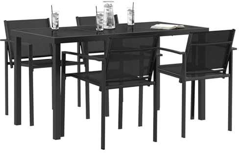 vidaXL Set di Mobili da Esterno 5 pcs Nero e antracite Textilene, Set di mobili da giardino moderni, in acciaio resistente, per terrazzi e giardini, seduta duratura e stile