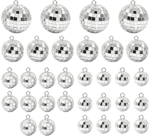 32 stycken diskokula i silver – minidiscokulor i 4 storlekar (2 cm, 3 cm, 4 cm, 5 cm) – glänsande liten discokula för fest, födelsedag, bar och festivaldekoration
