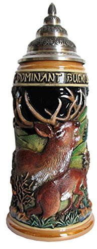 KING Bierkrug Hirsch, kobalt, bunt, mit Zinnspitzdeckel, 0,75 Liter