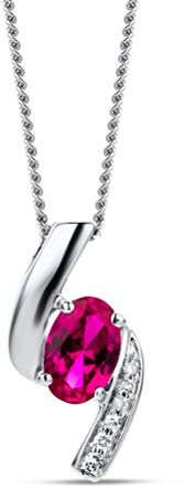 OROVI – Kette Damen aus 9 Karat (375) Weißgold mit ovalem Rubin Anhänger (0.51 Ct) & Diamanten (0.03 Ct) im Brillantschliff – Edelstein Halskette Damen – Allergenfrei & handgemacht (45 cm)