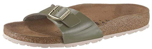 Birkenstock Madrid Patent Femme Sandales,Dame,Surface laquée,Khaki,44 EU